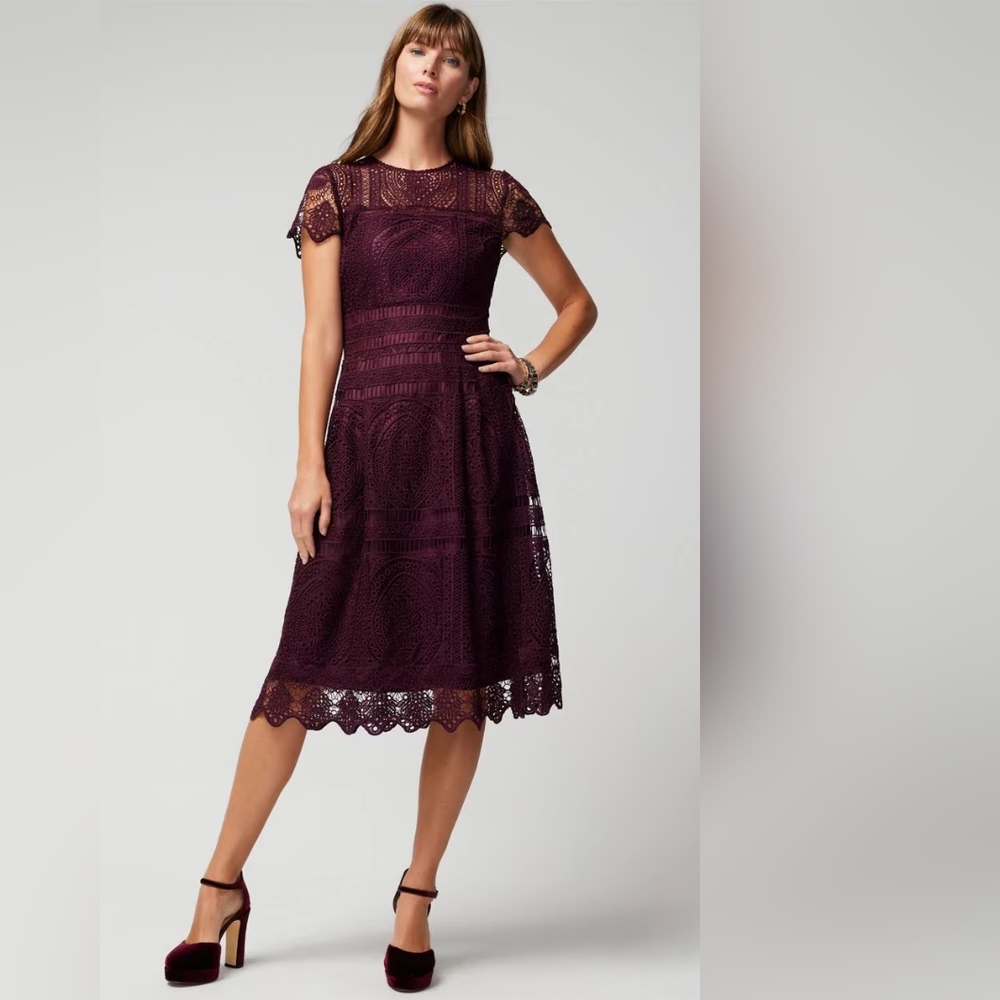 White House Black Market Crochet Midi Dress in Wine Color